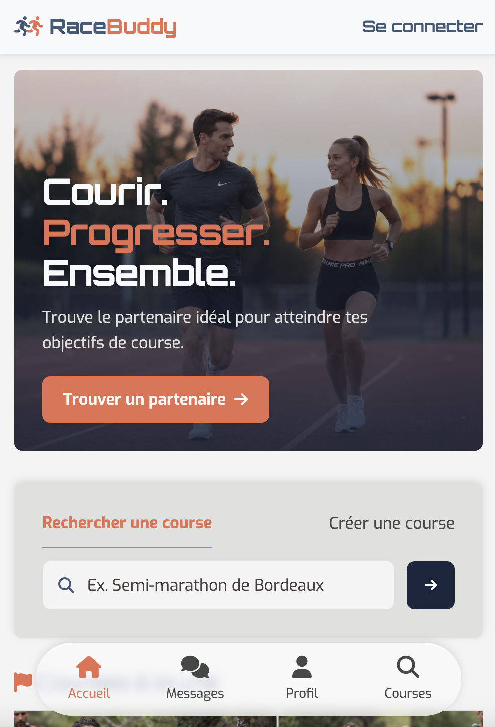 Vue mobile de la webapp RaceBuddy